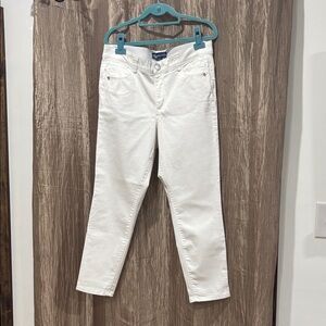 Democracy White Denim Jeans Size 12 with Logo Button